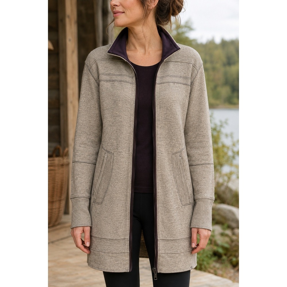 Title Nine Women's Tan Wool Blend Full Zip Longline Sweater Jacket Size Medium